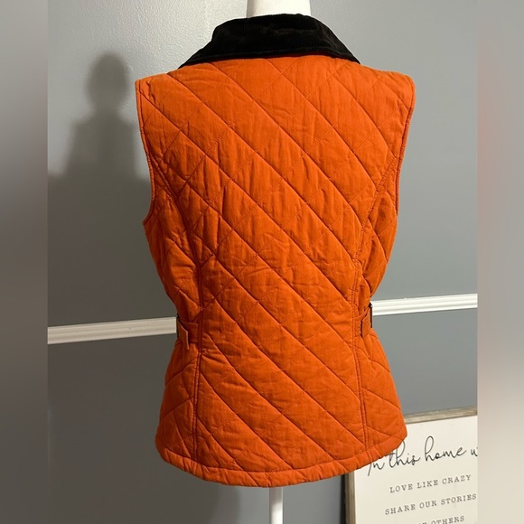 L.L. Bean Woman’s Quilted Vest, Corduroy Burnt Orange, Black Collar - Picture 5 of 11